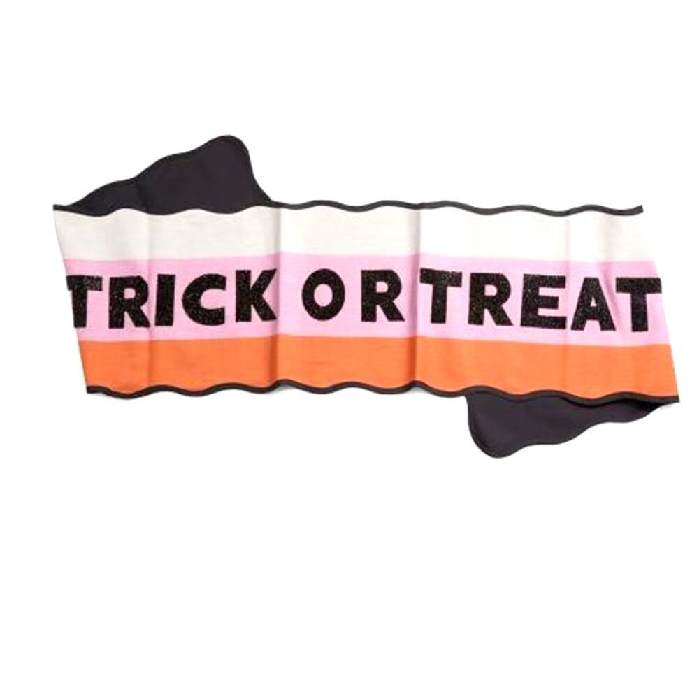 Trick or Treat Halloween Table Runner 15x80 Candy Corn Scalloped Pink Orange NEW
